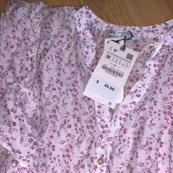 NWT Zara Ruffled Long Sleeve Blouse, Medium - Picture 5 of 11